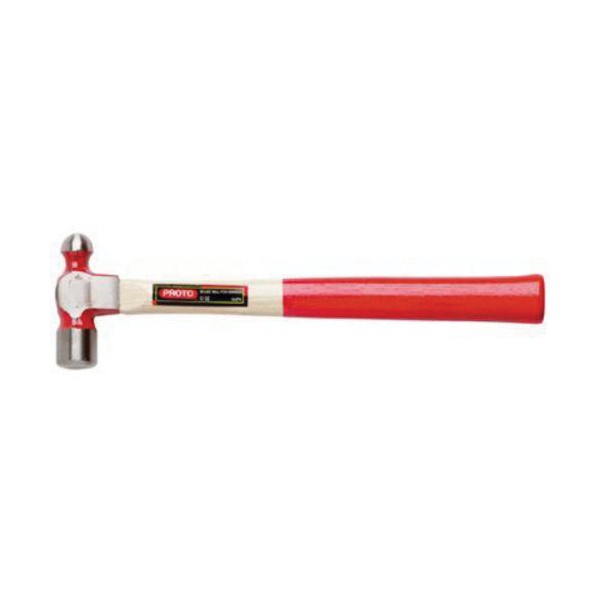Ball Pein Hammer, 13 in Overall Length, Rim Tempered Face, 12 oz Head, Forged Steel Head, Hardwood Handle, Red Lacquered Grip