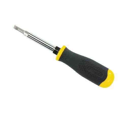 Bit Screwdriver, 6-Way, Measurement System: Imperial, Phillips®/Slotted Bit, 7-3/4 in Overall Length, Ergonomic/Rubberized Handle, 4 Piece, Quick-Change Bit Retainer, S2 Steel