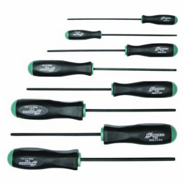 Screwdriver Set, Measurement System: Imperial, 8 Piece, Ergonomic Handle, Screwdriver Types Included: Torx®, Steel, ProGuard™, Green Handle