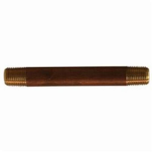 Pipe Nipple, Lead Free Standard, 1/2 Inch Nominal, NPT, 2 Inch Length, 900 psi at 100 °F/900 psi at 200 °F/790 psi at 300 °F/340 psi at 400 °F, 100 to 400 °F, Seamless, Brass, Red, 0.626 Inch Inside Diameter x 0.84 Inch Outside Diameter x 0.107 Inch Thickness, Import