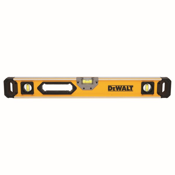 Box Beam Level, Magnetic, 0.0005 in Accuracy, 24 in Length, 3 in Width, 3 Vials, Vial Positions: (1) Level/(2) Plumb, Acrylic Vial, Block Vial, 4 Magnets, Aluminum, Matte, Black/Yellow