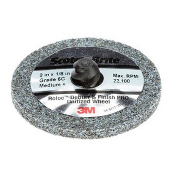 Unitized Wheel, Quick-Change, Center Hole/Type TR Attachment, Ceramic Abrasive, 2 Inch Wheel Diameter, No Hole Center Hole, 1/4 Inch Face Width, Coarse Grade, 18100 RPM Maximum, Hard Density Grade, 8 Density Number, Gray