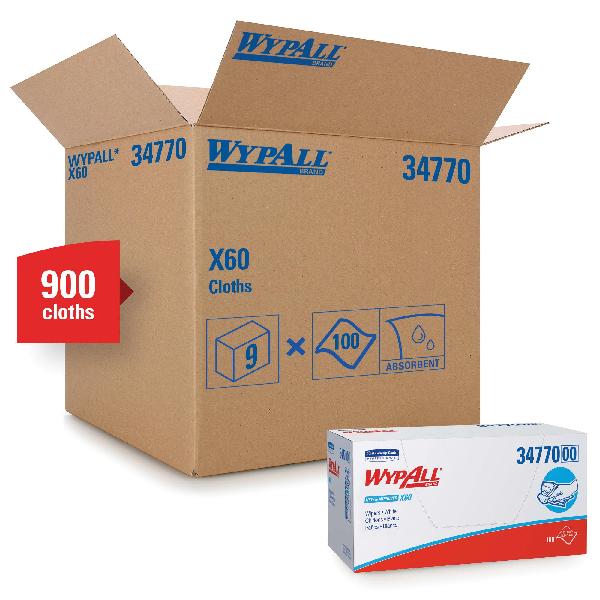 General Purpose Wiper, Lightweight, Series: X60, 23 x 11 in Size, 100 Sheets Capacity, White, Hydroknit*