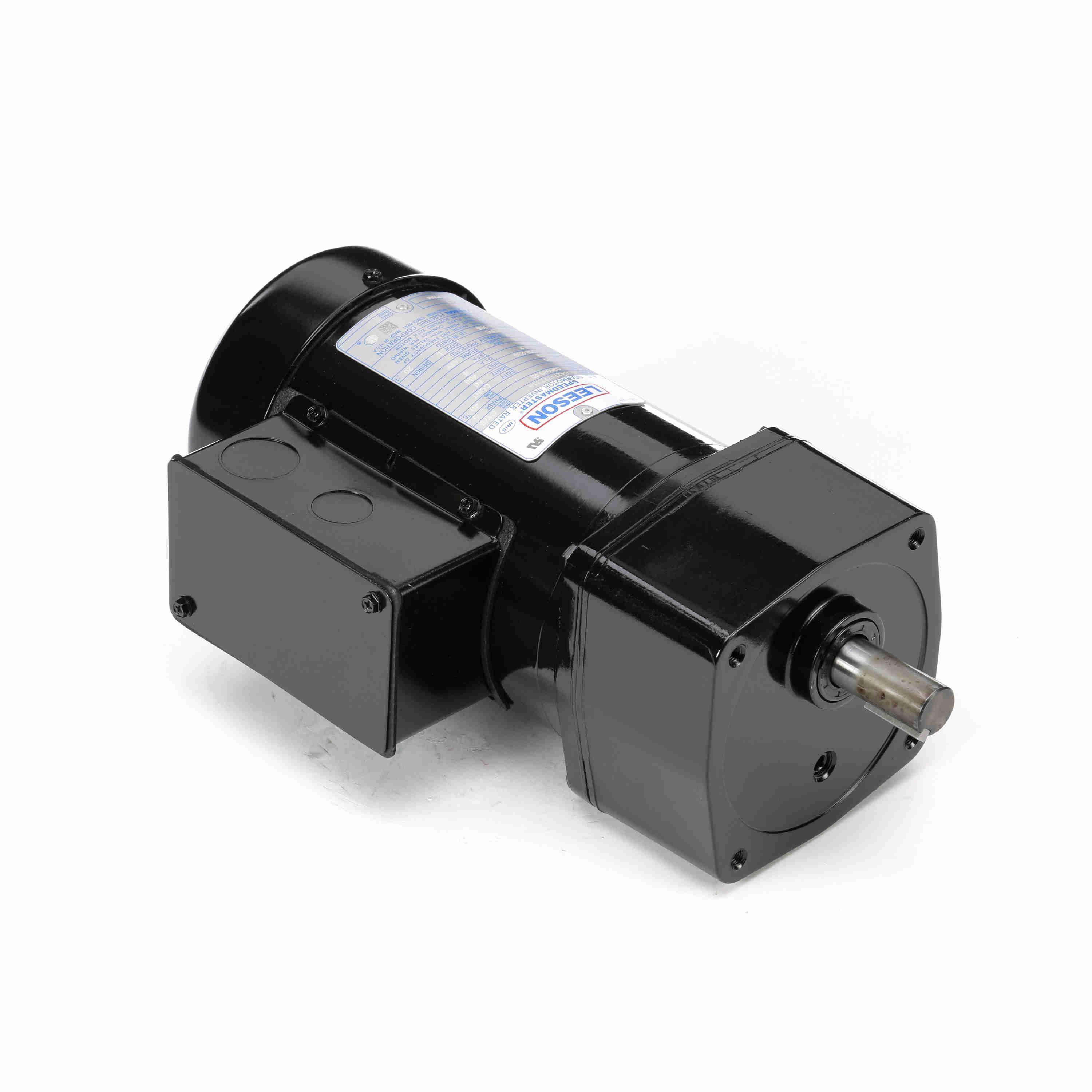 Gear Motor, 0.25 hp, 60/50 Hz Frequency, 3 ph, 85 RPM Maximum, 3/4 in Shaft Diameter, 1-5/8 in Shaft Length, Reversible Rotation, 165 in-lb Torque, Permanent Split Capacitor Motor, Ball Bearing, 327 lb Overhung Load, Special Mounting, 40 °C Ambient, Class F Insulation, Totally Enclosed Fan Cooled Enclosure, Die Cast Aluminum Housing, Black Enamel