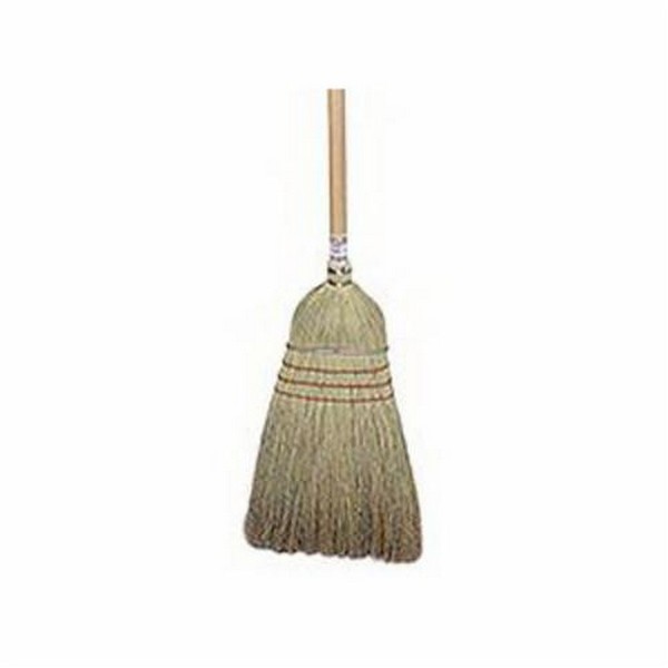 Upright Broom, Wearhouse Heavy Duty, Corn/Fiber Bristle, Wire Banded Sweep, 18 in Trim Length, Wood Handle, 57 in Overall Length, 1-1/8 in Dia Handle, 4 Sews, Yellow Sew Color