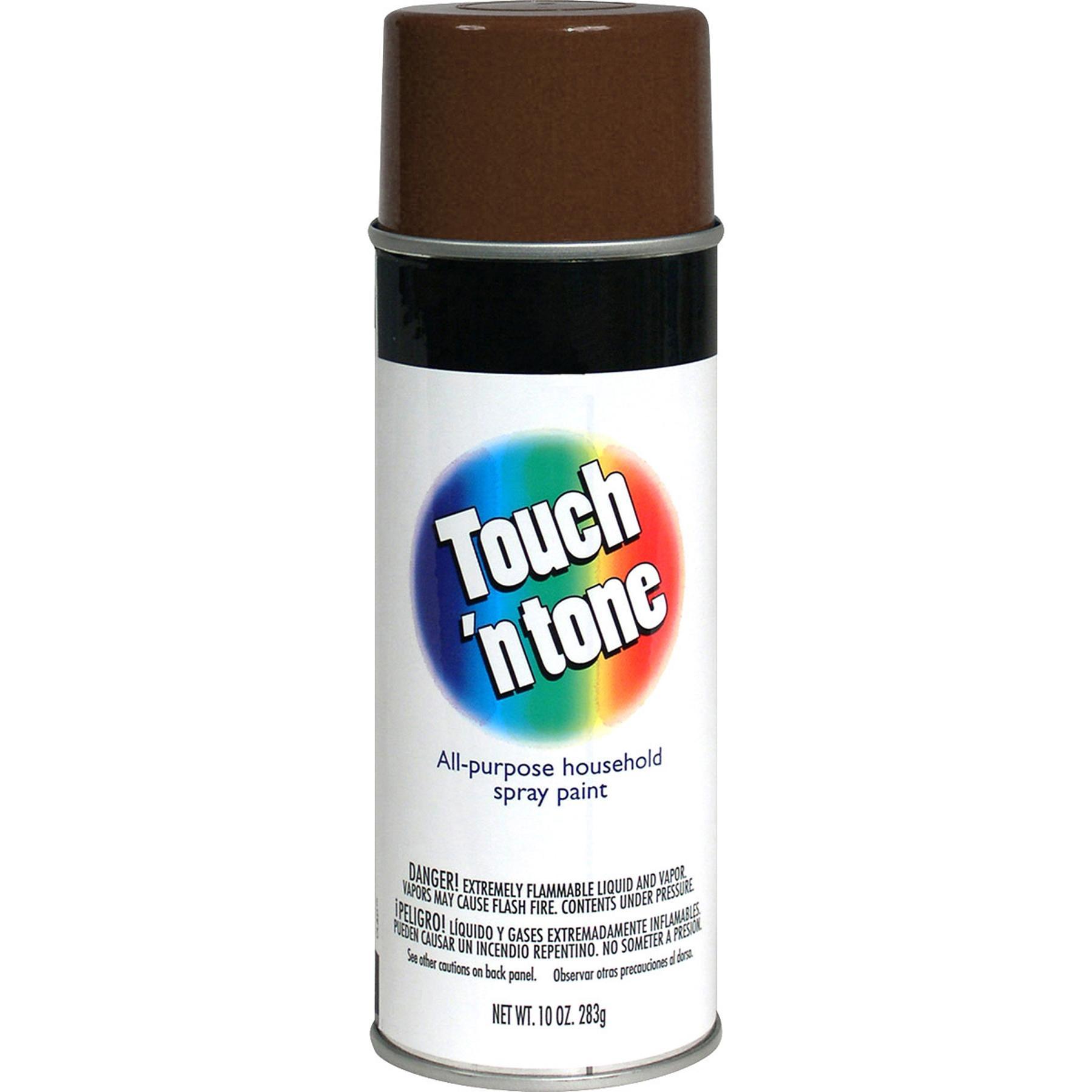 Enamel Spray Paint, All Purpose, Series: Touch n Tone, 10 oz Container, Aerosol Can Container, Liquid Form, Leather Brown, Gloss