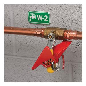 Ball Valve Lockout, Wedge Style, 1/4 in Fits Minimum Handle Size, 1 in Fits Maximum Handle Size, 1 Padlocks Maximum, 9/32 in Padlock Shackle Maximum Diameter, Powder Coated Metal, Red