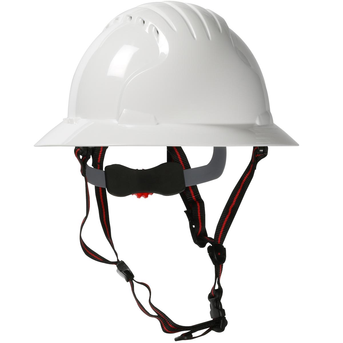 Hard Hat, Full Brim, Series: 280-EV6161V-CH, OS Size, White, HDPE, 6-Point Polyester Suspension, ANSI Electrical Class Rating: Class C, ANSI Impact Rating: Type I, Wheel Ratchet Adjustment