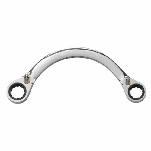 Box End Wrench, Reversible, Ratcheting Wrench, 14 x 16 mm Wrench Opening, 12 Points, 6.654 in Overall Length, 0° Offset, 1.035 x 1.272 in Box End Width, 0.37 x 0.406 in Box End Thickness, Half Moon Handle Bend, Alloy Steel, Nickel Chrome
