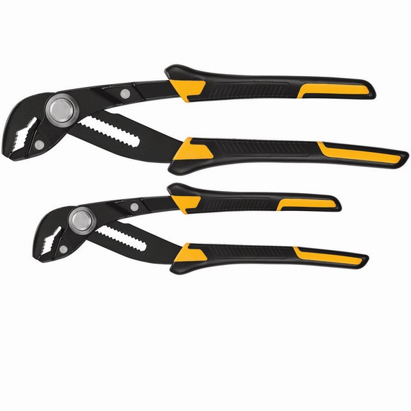 Plier Set, Slip Joint Pliers, 2 Piece, Wire Stripper: No, No Insulated Handle, Heat Treated Steel, Black/Yellow