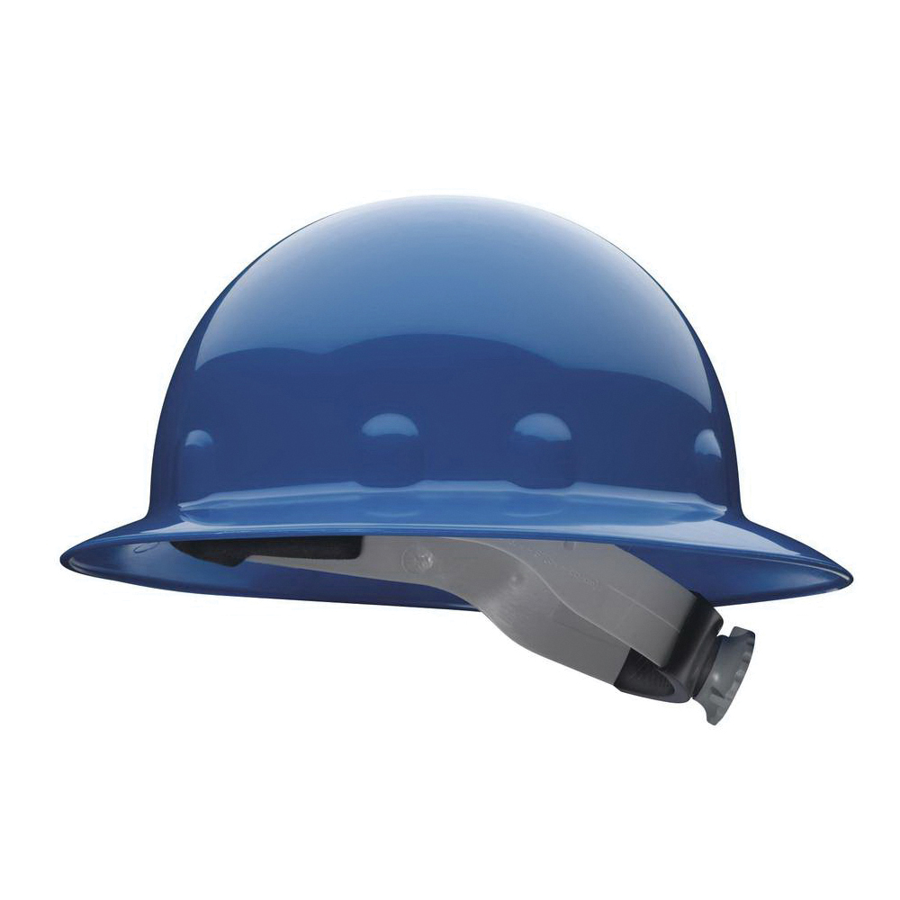 Hard Hat, Full Brim, Series: E1, Unisex Size, Fits Minimum Hat Size: 6-1/2, Fits Maximum Hat Size: 8, Blue, Thermoplastic, 8-Point Suspension, ANSI Electrical Class Rating: Class C, E and G, ANSI Impact Rating: Type I, Slotted: No, Ratchet Adjustment