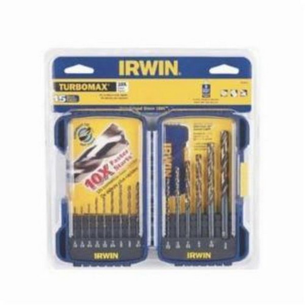 Jobber Length Drill Bit Set, Straight Shank, Imperial System of Measurement, 1/16 in Minimum Drill Bit Size, 3/8 in Maximum Drill Bit Size, 135 deg Drill Point Angle, 15 Piece, High Speed Steel, Black/Gold Oxide