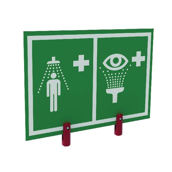 Hughes Safety Shower and Eye/Face Wash Sign, Pictogram Universal, Series: Hughes, For Use With: Outdoor Showers With Insulation, Specifications Met: BS EN ISO 7010, PVC, White on Green, 16 in W x 1 in D x 13-1/2 in H Dimensions