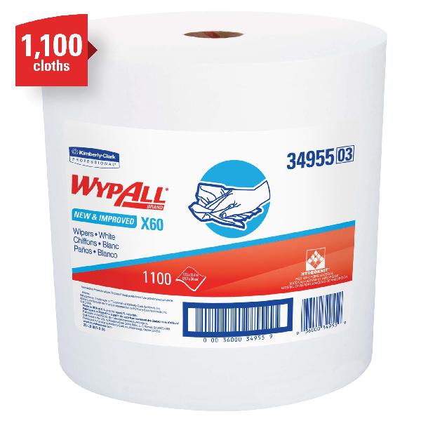 General Purpose Wiper, Lightweight, Series: X60, 13.4 x 12.5 in Size, 1100 Sheets Capacity, White, Hydroknit*