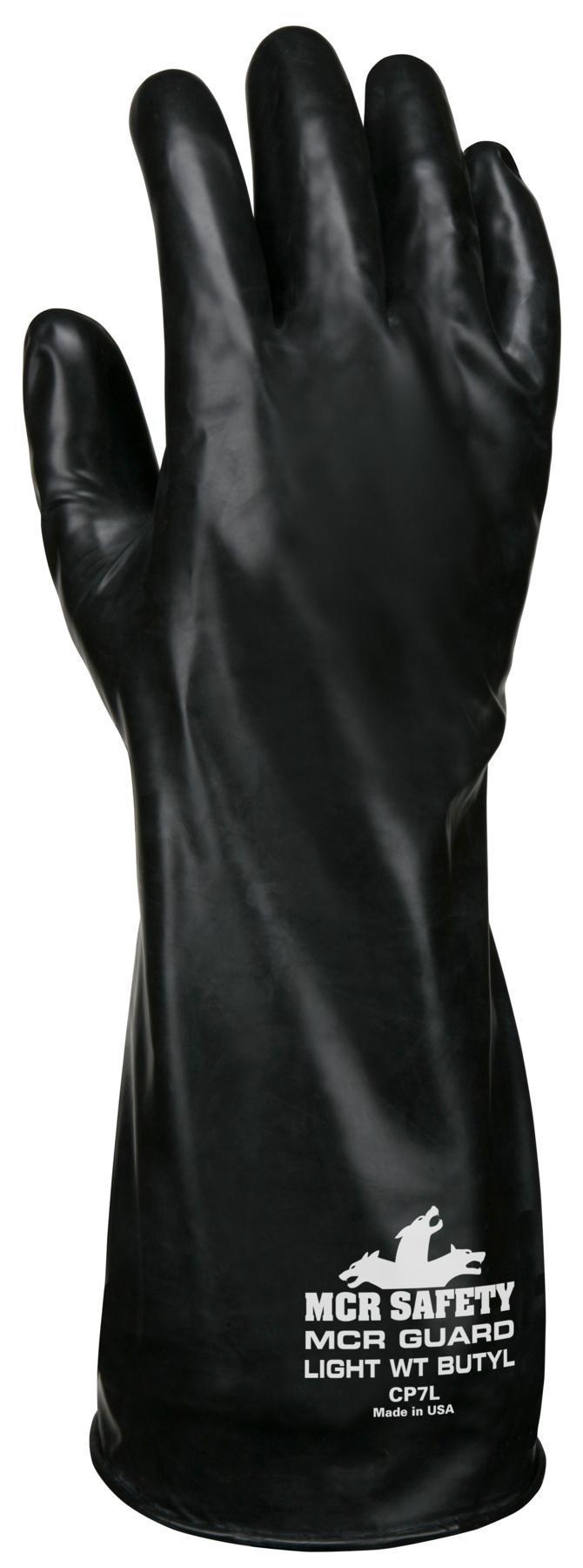 Gloves, Arm Protection, XL Size, Rubber, Smooth, Standard Finger/Straight Thumb Style, Gauntlet Cuff, Butyl Coating, 14 in Length, 7 mil Thickness, Resists: Chemical