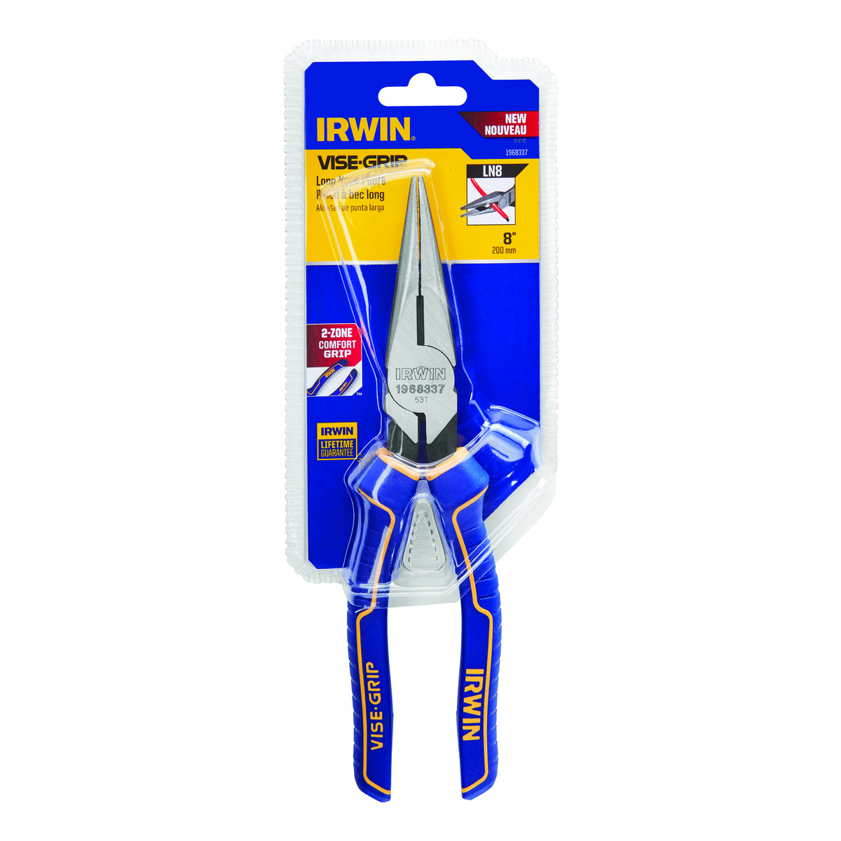 Long Nose Plier, Alloy Steel Jaw, Comfort Grip Handle, 8 in Handle Length, Blue