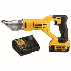 Cordless Swivel Head Shear Kit, Double Cut, Series: Cutting Capacity: 18 ga Mild Steel, 20 ga Stainless Steel, 4-1/2 in Cutting Radius, 0 to 2450 spm Strokes per Minute, 360 deg Swivel, 7/32 in Waste Curl, 20 V, Lithium-Ion Battery, 4 Ah Battery, Bat