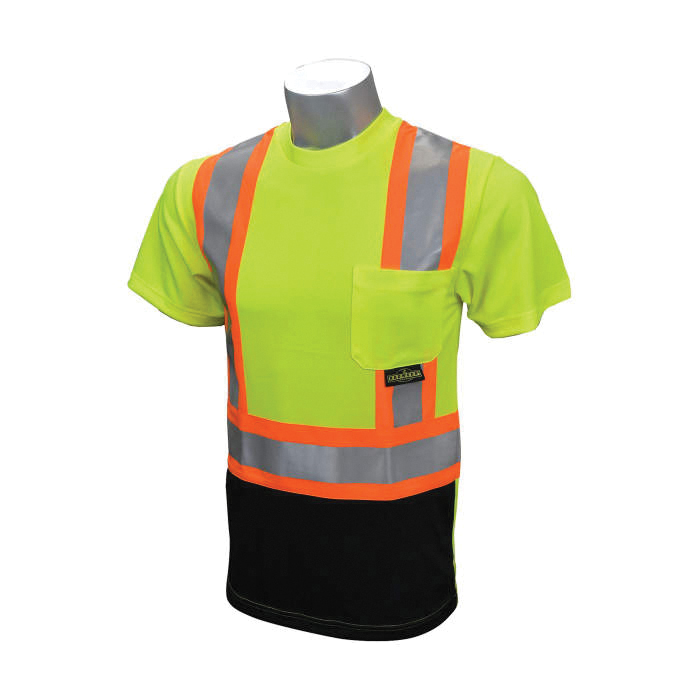 T-Shirt, Black Bottom Short Sleeve X-Back, Series: ST11BX, 4XL Size, Black/Hi-Viz Green, Polyester, 1 Pocket