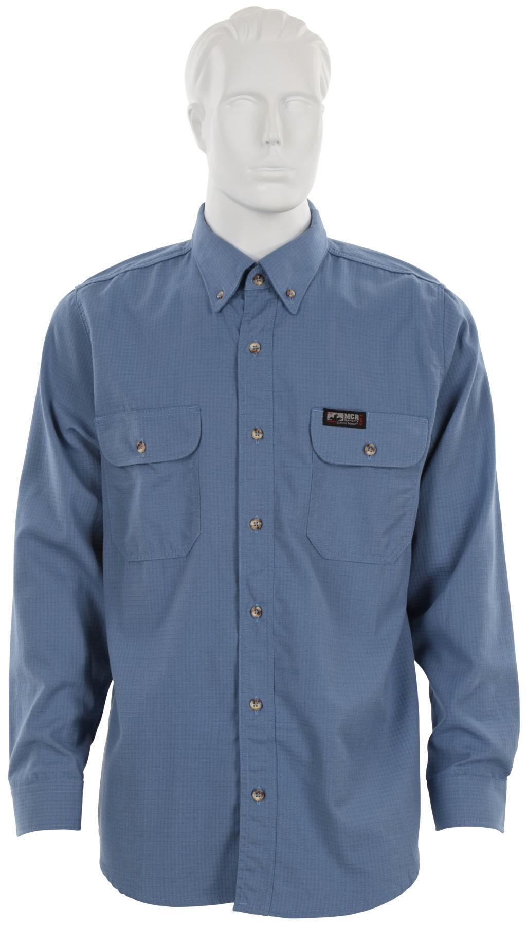 Shirt, Electrical Protection, X3/Regular Size, Medium Blue, Inherent Blend, 56 to 58 in Chest, Button Closure, 5.5 oz Fabric Weight, 2 Pockets