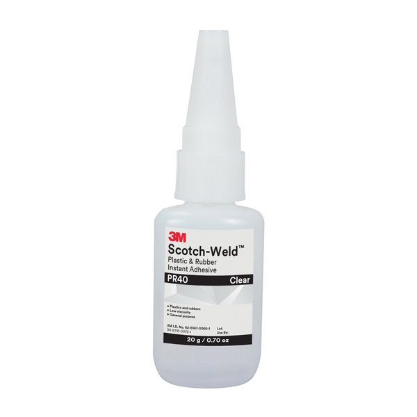 Instant Adhesive, Series: PR Series, Bottle Container, 20 g Container, Ethyl Hybrid Base, 3 to 20 s Setting, 24 hr at 72 °F Curing, Clear, -65 to 180 °F, 1.06 Specific Gravity, <lt/>/=0.6 % VOC, 40 cP Viscosity, ABS/Acrylic/Cork/Fabric/Metal/Nylon/Pa