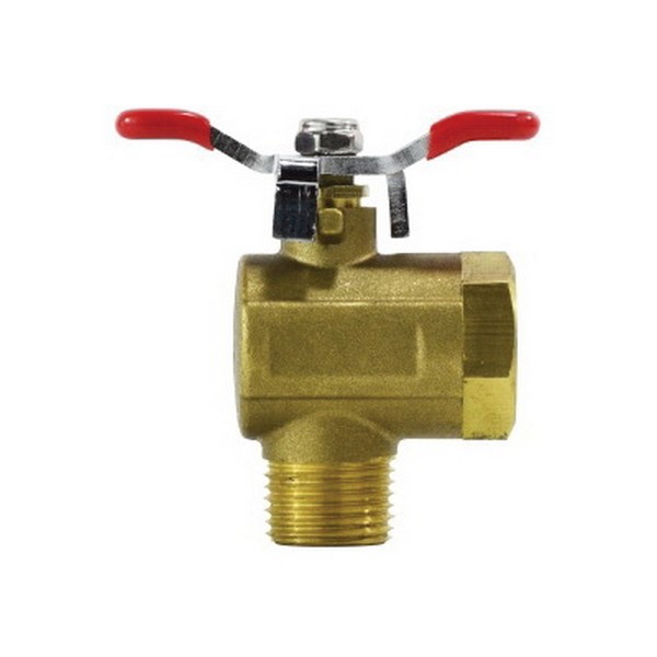 Ball Valve, Right Angle, 3/8 Inch Nominal, NPT, 250 psi, -40 to 400 °F, Full Port, Lever Handle Actuator, Brass Ball, 1.59 Inch Inlet to Outlet Length, 1.4 Inch Top to Inlet Center, Brass Body, Brass Stem/Packing Nut/Nut/Cap Trim, PTFE Seat/Stuffing, Import