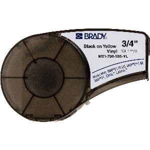 Label Marker Cartridge, Series: BPM®21, 21 ft. Length, 3/4 in Width, B-595 Vinyl, Black on Yellow, For Use With: BMP® 21 PLUS Portable Label Printers, IDPAL™ and LABPAL™ Handheld Label Maker, -40 to 180 °F, Permanent Acrylic Adhesive, Gloss, 21 ft. L x 3/4 in W Printable Area