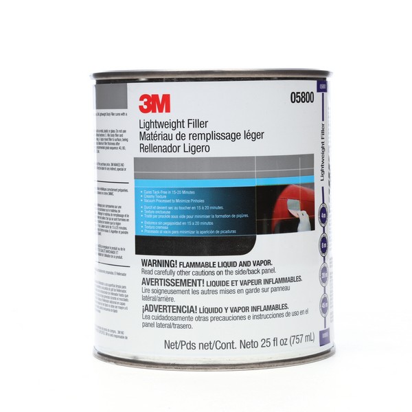 Body Filler, Lightweight, 1 qt Container, Can Container, Gray/Red, Paste Form