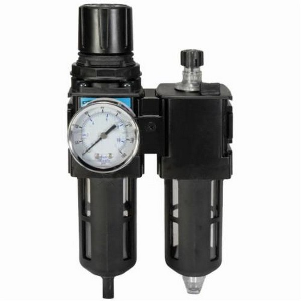 Combination Unit, Series: D18, 1/2 Inch Port, 150 scfm, Aluminum Bowl, 0 to 125 psi Adjustment, Zinc