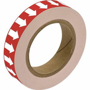 Arrow Tape, Permanent Acrylic, White on Red, 1 in Width, 30 yd Length, 0.004 in Thickness, B-946 Vinyl, 1440 Markers per Card