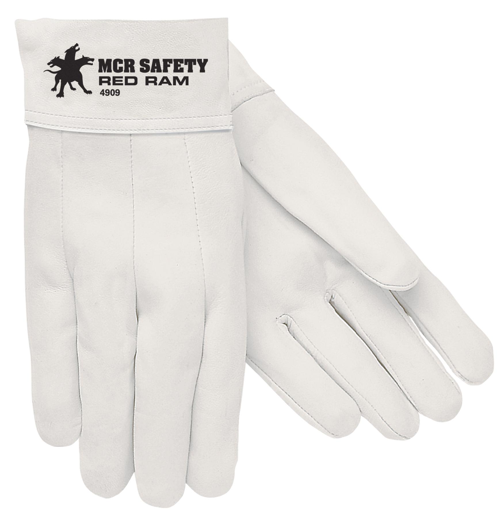Gloves, Welding, Series: Red Ram®, XS Size, Grain Leather Palm, White, Standard Finger Style, Band Top Cuff, 0.4 to 1.1 mm Glove Material