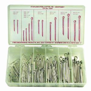 Cotter Pin Assortment, Measurement System: Imperial, 124 Piece, Stainless Steel, Plain