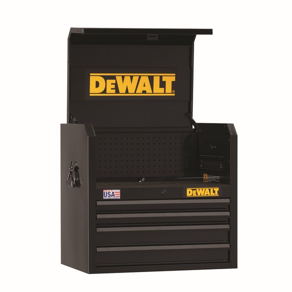 Tool Chest, Open, 26 in Width, 18 in Depth, 24-1/2 in Height, 4 Drawers, 100 lb Capacity, Steel, Black