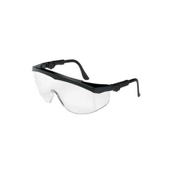 Safety Glasses With Side Shields, Single Lens, Series: Tomahawk®, Universal Size, Duramass® Hard Coat Lens Coating, Clear Lens, Wrap Around Frame, Black Frame, Nylon Frame, Polycarbonate Lens, Yes % UV Protection, Spatula Temple, Specifications Met: ANSI Z87+, AS/NZS 1337.1, CAN/CSA Z94.3, CE EN 166