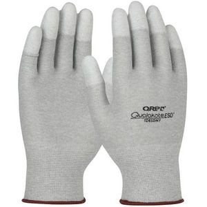 Electrostatic Dissipative Gloves, Series: TDESDNY, L Size, Polyurethane Palm, Carbon Fiber/Nylon, Gray/White, Seamless Style, Knit Wrist Cuff, Polyurethane Coating, Resists: Abrasion and Oil
