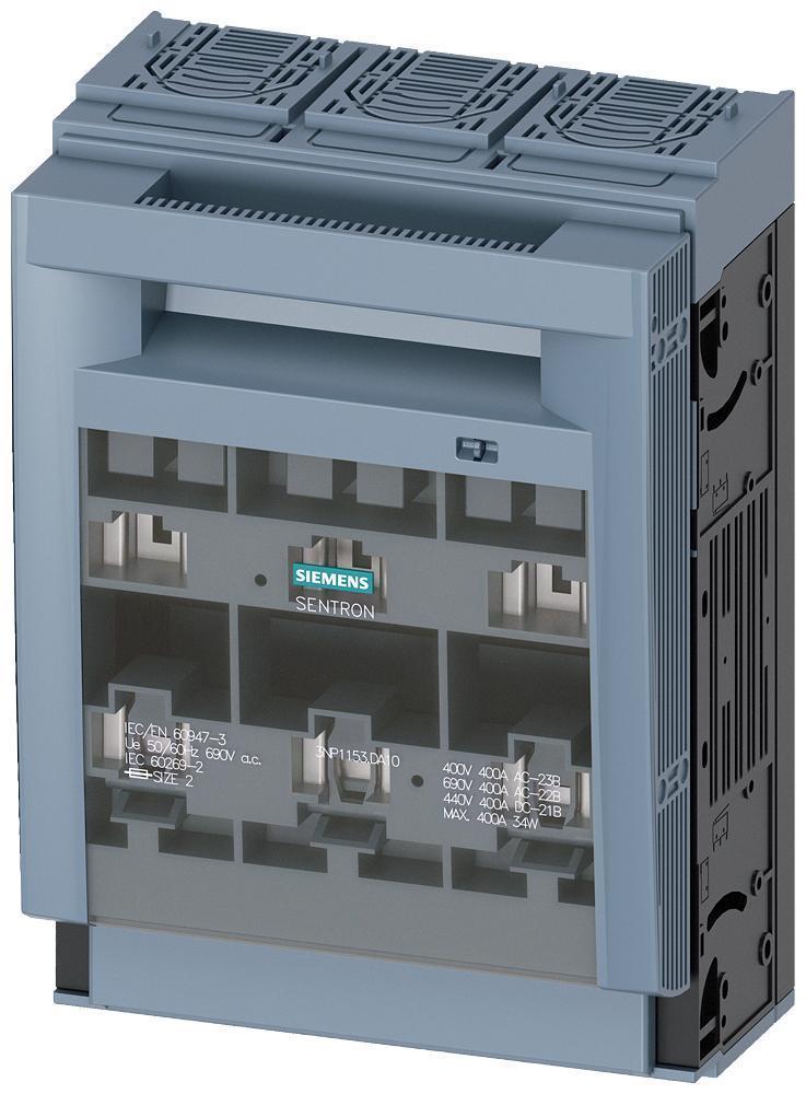 Fuse Switch Disconnector, Series: 3NP1, 690 VAC/440 VDC, 400 A, 3 Pole, LV HRC Fuse, NH1/NH2 Fuse, Rail Mounting, -25 to 55 °C Operating, 209.4 mm Width, 306 mm Height, 129.9 mm Depth