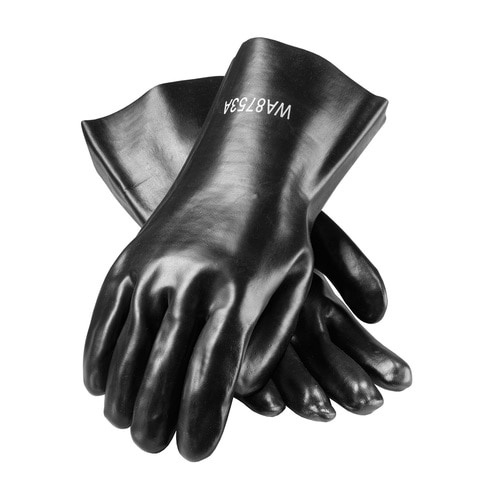 Chemical-Resistant Gloves, Series: WA8753, L Size, PVC, Black, Smooth, Paired Hand, Interlock Lining, PVC Dipped Coating, 12 in Length, Resists: Chemical and Dirt