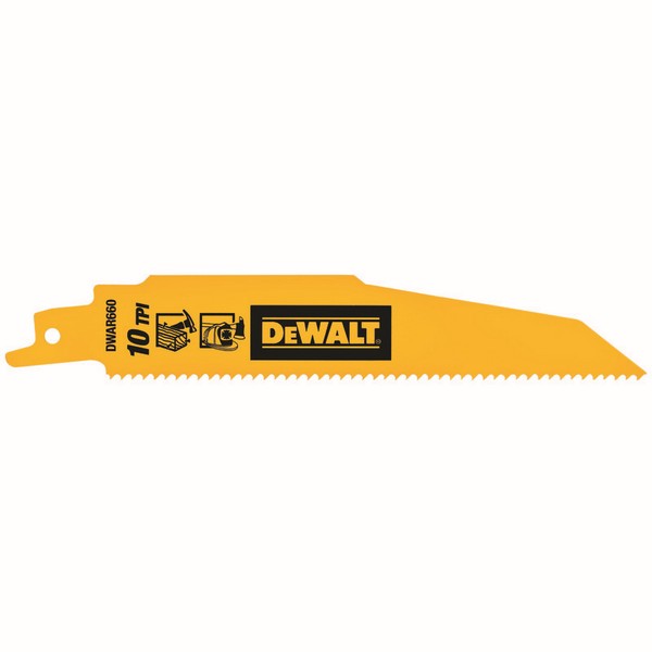Reciprocating Saw Blade, Demolition, 6 in Length, 10 TPI, Bi-Metal Body, Applicable Materials: Metal