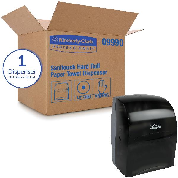 Towel Dispenser, Hard Roll, Series: SANITOUCH, 16.13 in Overall Length, 12.63 in Overall Width, 10.2 in Overall Height, Wall Mounting, Plastic, Black Finish/Color, Domestic