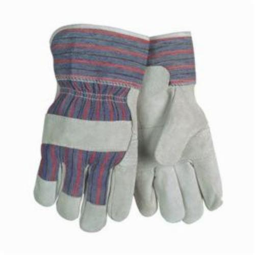General Purpose Gloves, Economy Grade, Leather Palm Glove, L, Cowhide Leather Palm, Cowhide Leather, Gray, Gunn Pattern/Standard Finger/Wing Thumb, Fleece, Safety Cuff, Uncoated, Knuckle Strap/Shirred Elastic Closure, 10.33 in Length