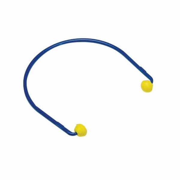 Earplugs, Series: E-A-R Caps™, Corded Design, 17 dB Noise Reduction, Bell Shape, Yellow Plug, Polyurethane Plug, Blue Cord, Vinyl Cord, Specifications Met: ANSI S3.19-1974
