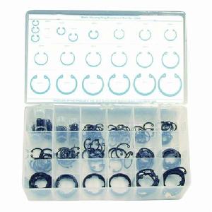Housing Ring Assortment, Metric, 10 to 40 mm, 218 Piece, Spring Steel, Black Phosphate