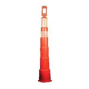 Channelizer Cone, 42 in Height, 4 in Top x 7.56 in Base Post Dia, Orange Post, Polyethylene Post, 4 lb, High Intensity Prismatic Sheet Stripe, 2 Stripes, 4 in, 6 in Stripe Height