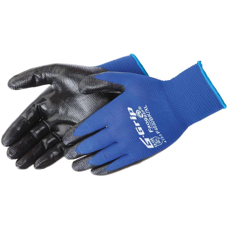 Glove, Series: F4030BK, XL Size, Foam Nitrile/Nylon Shell, Black/Blue, Seamless Style, Knit Wrist Cuff, Palm and Fingers Coating Coverage