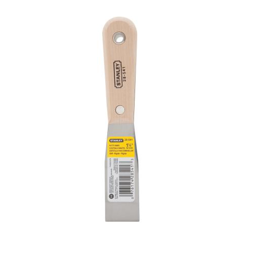 Putty Knife, Full Tang Blade, 3-5/8 in Blade Length, 1-1/4 in Blade Width, Blade Flexibility: Stiff, High Carbon Steel Blade, Tapered, 3-7/8 in Handle, Hardwood Handle, Tan