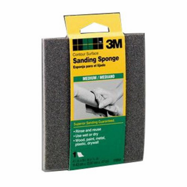 Sanding Sponge, Bare Surface Contour, 5-1/2 Inch Overall Length, 4-1/2 Inch Overall Width, 3/16 Inch Overall Thickness, Medium Grade, Applicable Materials: Drywall, Metal, Paint, Plastic and Wood