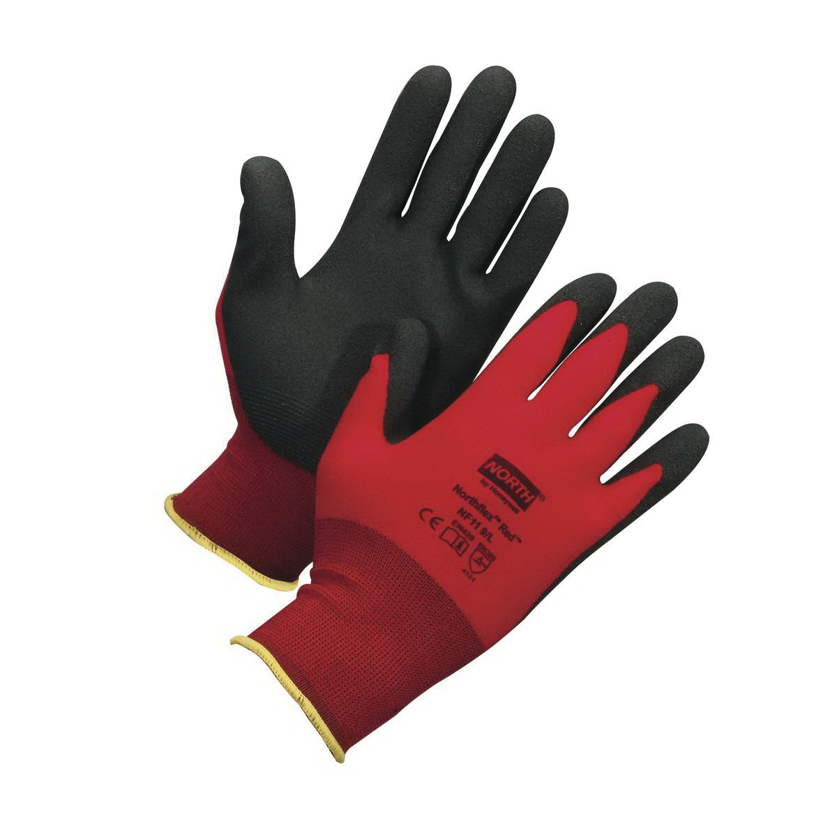 General Purpose Gloves, Lightweight, Series: NorthFlex Red™ NF11, 2XL Size, Foam PVC Palm, 15 ga Nylon, Black/Red, Seamless Knit Lining, 10 in Length, Resists: Abrasion, Fat, Oil and Mild Chemical