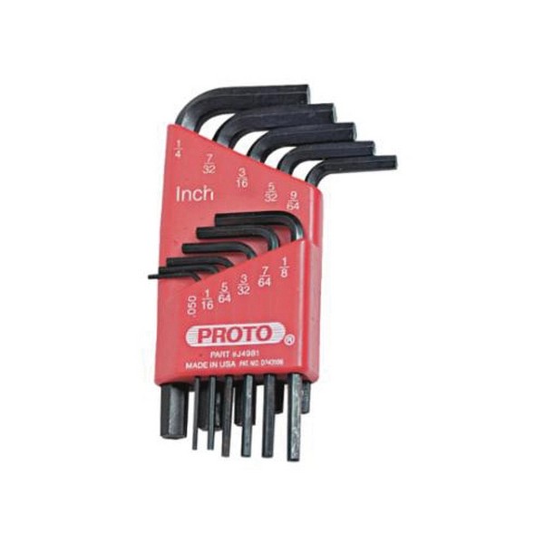 Hex Key Set, Short Arm, Measurement System: Metric, 7 Piece, 1.5 to 6 mm Hex, L-Handle Handle, Specifications Met: ANSI B18.3.2M, Specifications: 44 to 88 mm L, Alloy Steel, Black Oxide