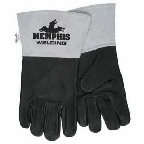 Welding Gloves, Premium Grade, Series: Welding 49600, XL, Leather Palm, Top Grain Pig Skin Leather, Black, Standard Finger/Wing Thumb, Unlined, Gauntlet Cuff, 12.63 in Length, Glove Material Thickness 0.8 to 1.4 mm, Resists: Flame, Heat and Spark