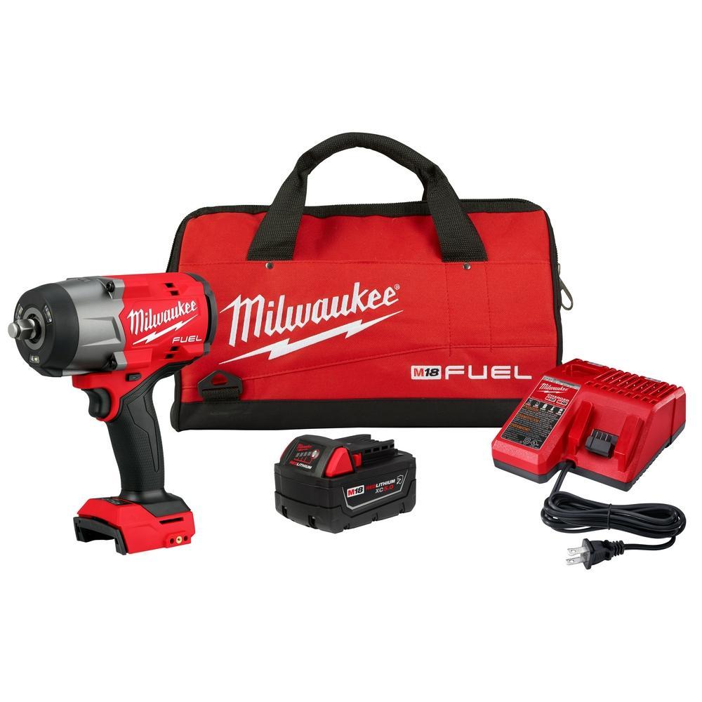 Impact Wrench, Bare Tool/Kit: Kit, High Torque, Square Drive, 1/2 in Drive, 0 to 2400 ipm Blows per Minute, 1100 ft-lb Fastening/1500 ft-lb Nut-Busting Torque, 0 to 2000 rpm Speed, 18 V, M18™ REDLITHIUM™ X C5.0 Battery, Battery Included: Yes, Glass Filled Nylon/Aluminum Housing Material, Square Drive Control, 7.6 in Overall Length