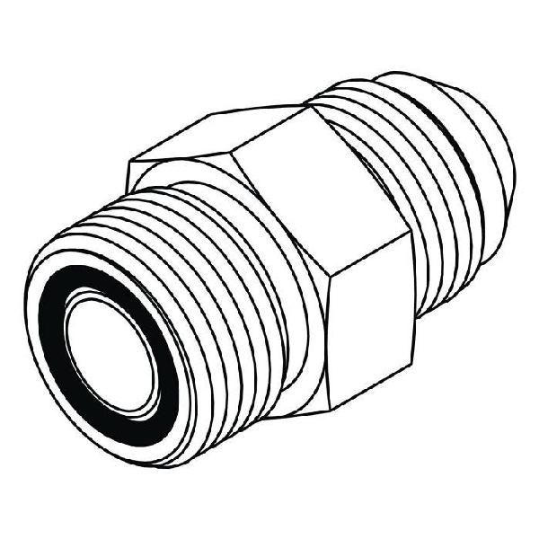 Adapter, Straight, Series: FF2402, 1-3/16-12 x 1-1/16-12 Nominal, Male O-Ring Face Seal x 37 deg Male JIC End Style, Steel, Trivalent Chromate Plated, Silver